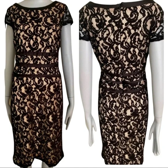 MSK Black Lace Dress Scoop Neck Little Black Dress LBD Party Size 10 - Picture 1 of 15